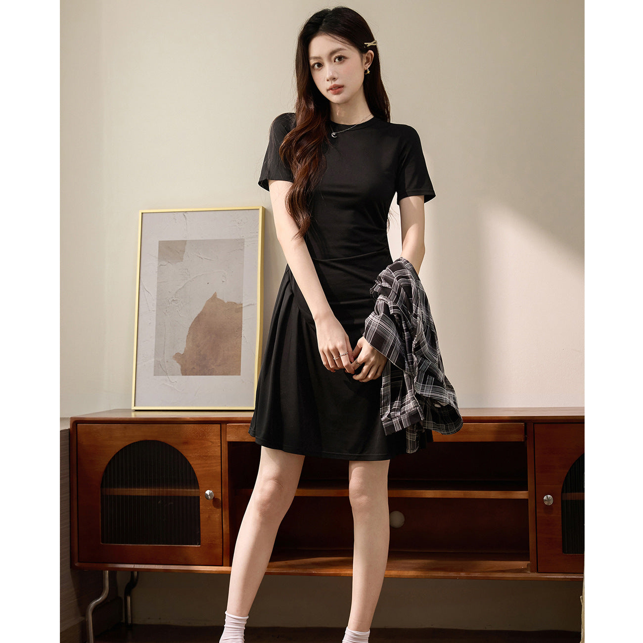 [Tencel Rome & High Quality] Pleated A Pendulum Skinny Temperament Dress Women's Summer 2026 New Short Skirt