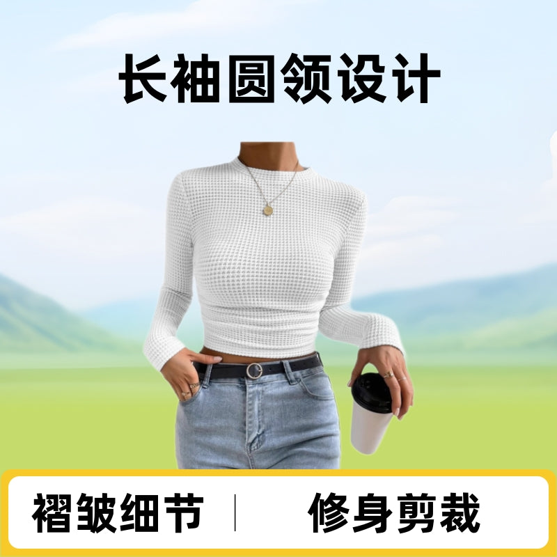 Creative 2025 Autumn Casual Style Japan and Korea Casual Polyester Pullover Crew Neck Slim-fit Women's T-Shirt