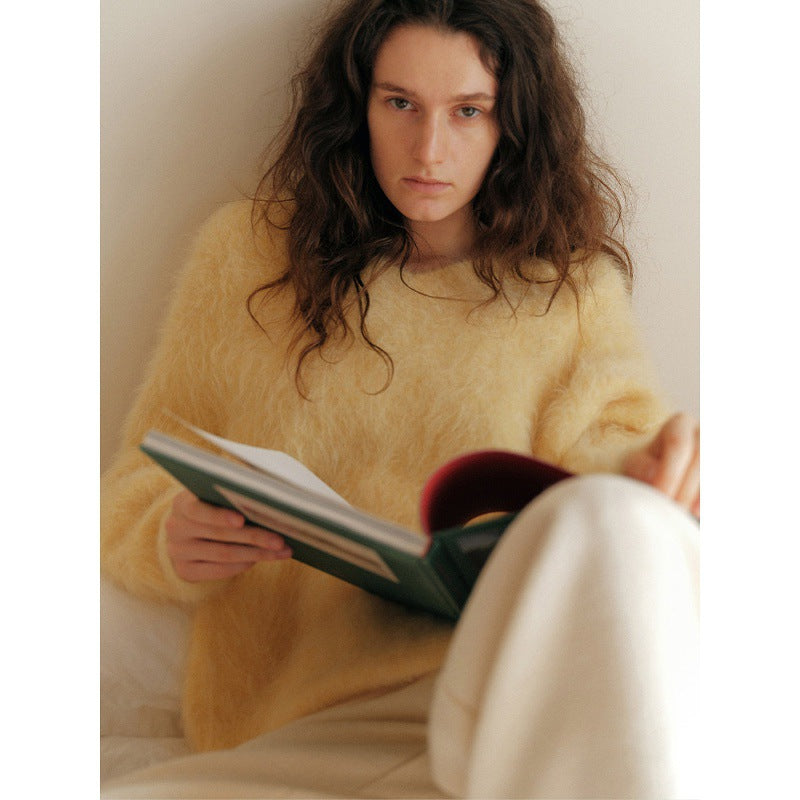 [IN JOMI] Streamlined wardrobe, alpaca wool V-neck pullover knitted sweater women's new winter top