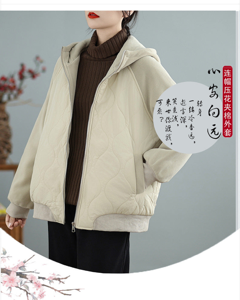 Real shot 2025 autumn and winter new casual simple Korean version thickened warm hooded splicing short jacket women's clothing