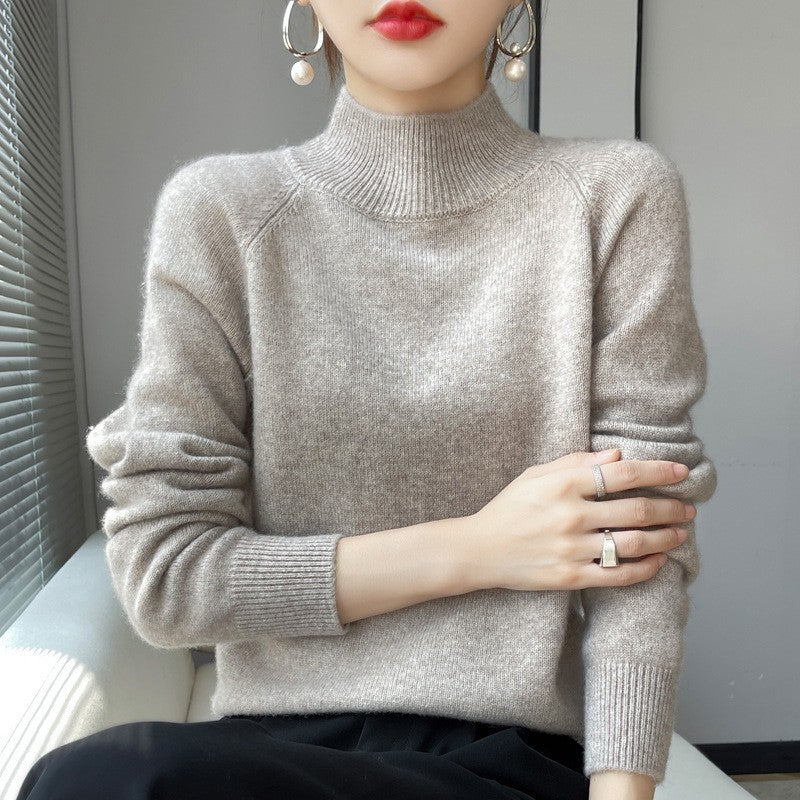 Cashmere sweater women's 100 pure cashmere semi-turtleneck pullover 2025 new winter knitted bottoming shirt thickened