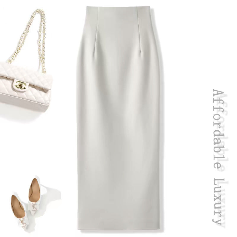 High-end woolen half-length skirt for women's autumn and winter temperament, high waist, hip-wrapped straight skirt, back split, slim and thin skirt