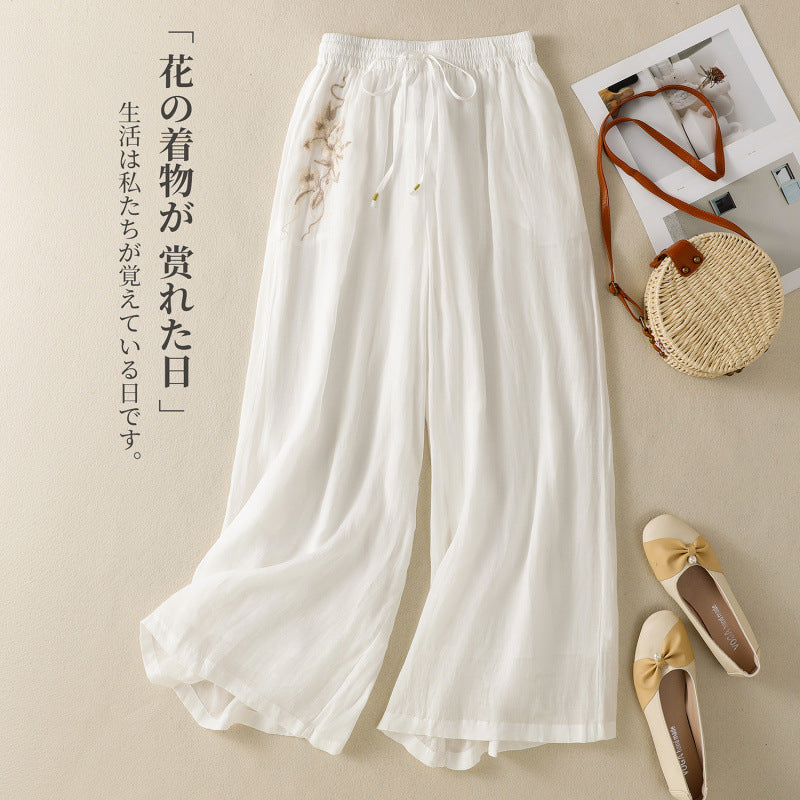 Real shot double-layer wide-leg pants women's 2025 summer new elastic waist loose lace-up casual elegant trousers skirt pants trousers trousers