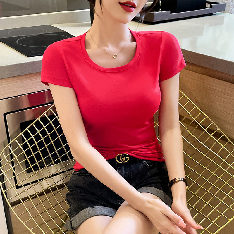 Big red short-sleeved t-shirt women's pure cotton high-end niche non-collision style summer versatile summer beautiful small top t-shirt