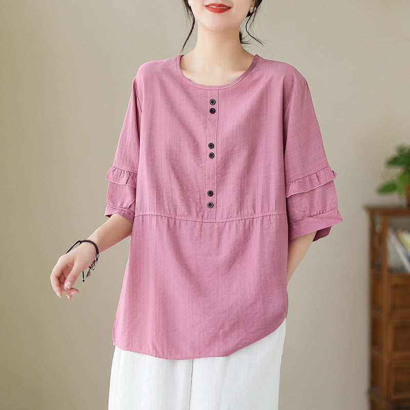In the summer of 2024, the new cotton and linen loose large size simple casual solid color short-sleeved top T-shirt women's #8538