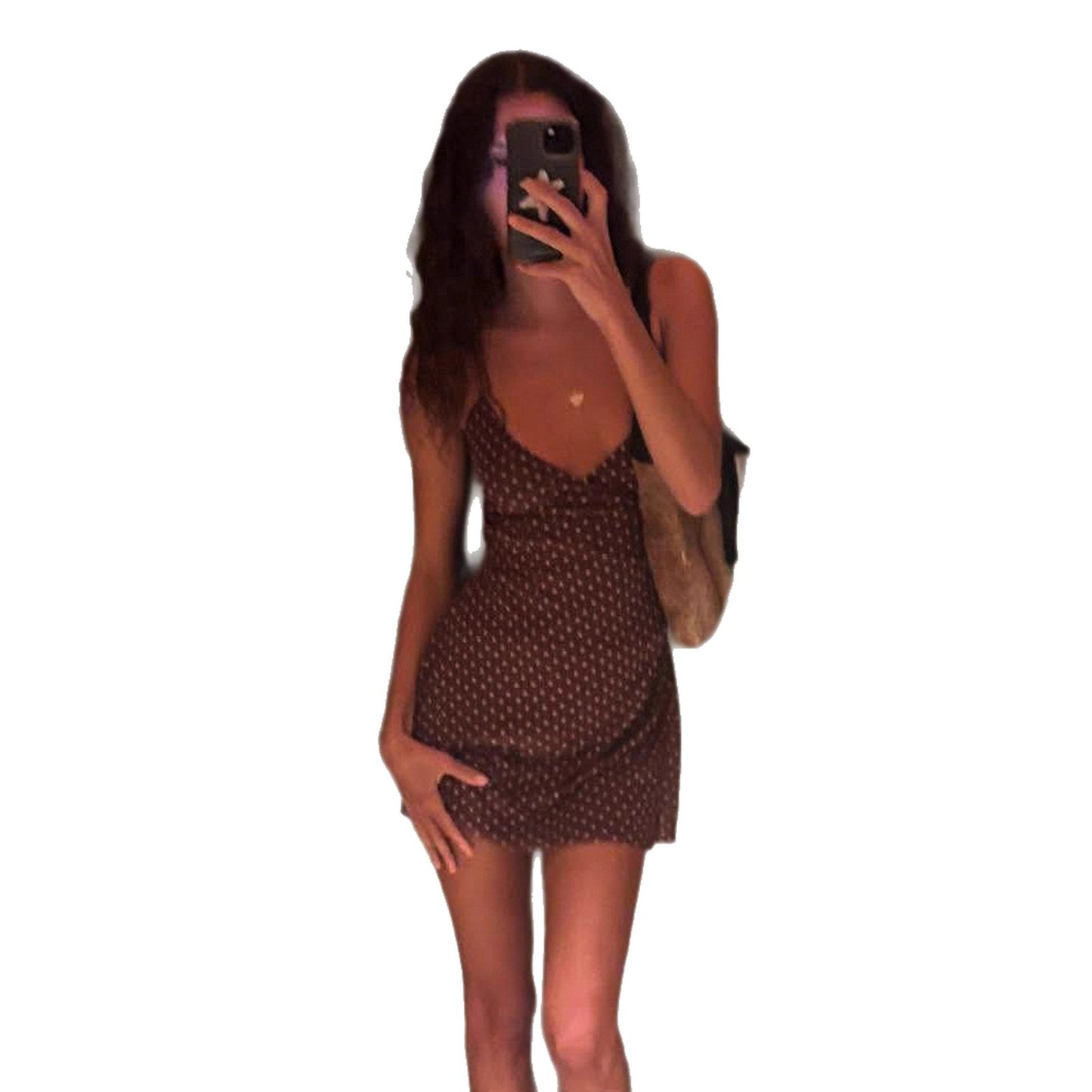 Elegant French style polka dot V-neck suspender dress temperament sexy backless lace-up design waist A version short skirt