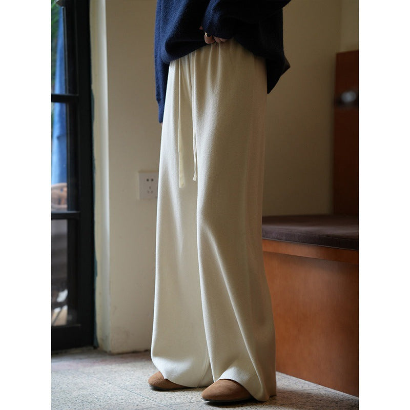 CHAO luxury cattle recommended! Milky white cashmere knitted wide-leg pants women's high-waisted loose straight drape floor pants