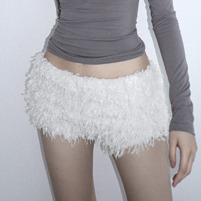 Hegel autumn and winter snow-white plush warm low-rise casual home pants Christmas age-reducing personality tight shorts