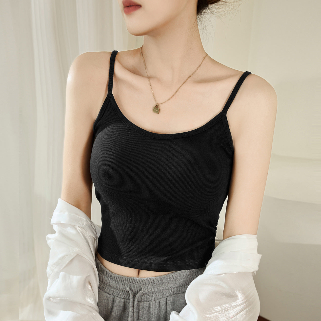 Bra integrated sling vest women's summer belt chest pad 2026 new inner cover gathering thickened chest outer wear top