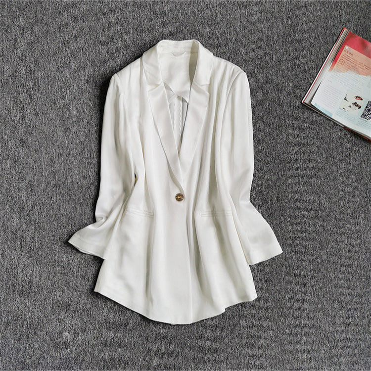 Acetate small blazer, slim and slim, single-breasted, light luxury, niche texture, thin small suit top, female OL Han