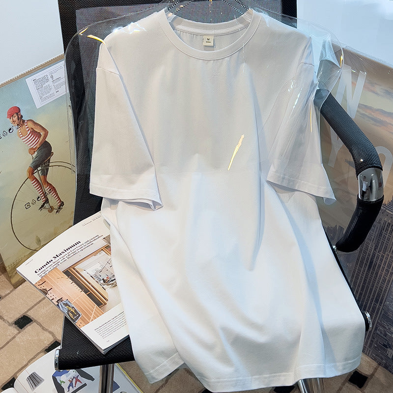 Pure cotton medium and long loose short-sleeved t-shirt women's fat mm avocado green top age-reducing summer half-sleeved summer commuting