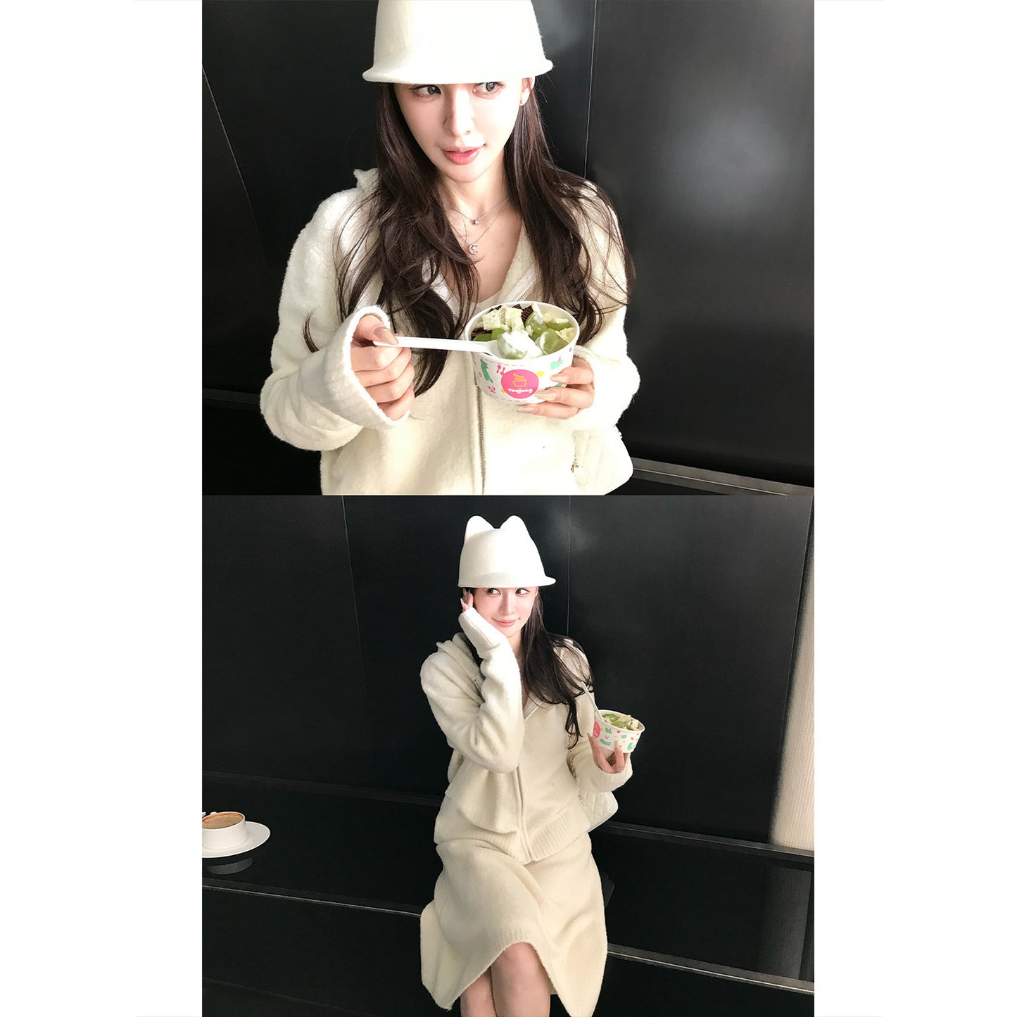 Ruth's same'sea salt neifang 'heavy wool loop yarn rabbit ears hooded sweater jacket/knitted skirt