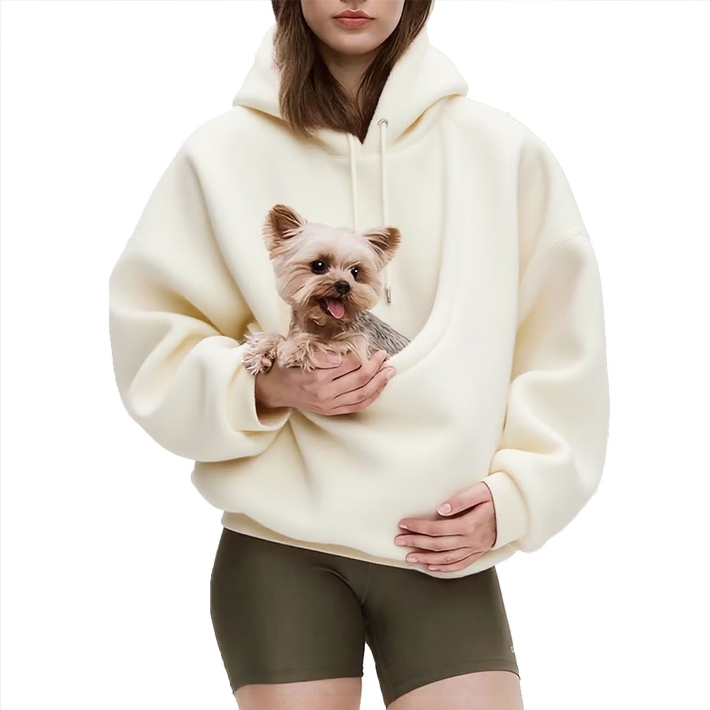 2025 Amazon new model, European, American autumn and winter cross-border solid color hooded plush pet pocket loose pullover sweater women