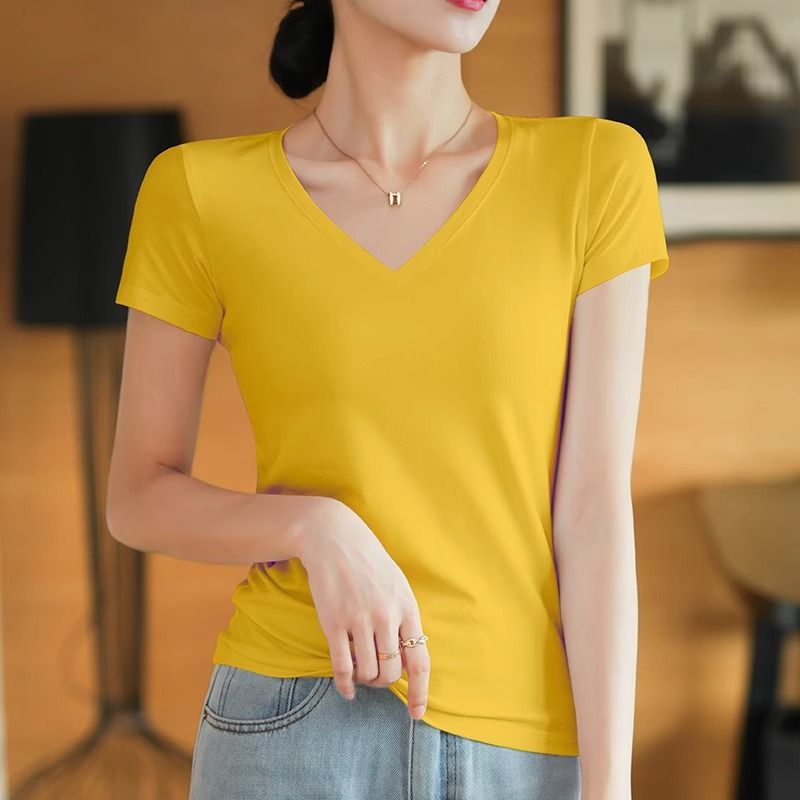 Lotus root pink short-sleeved t-shirt women's pure cotton summer beautiful small top summer ootd wear summer versatile bottoming shirt