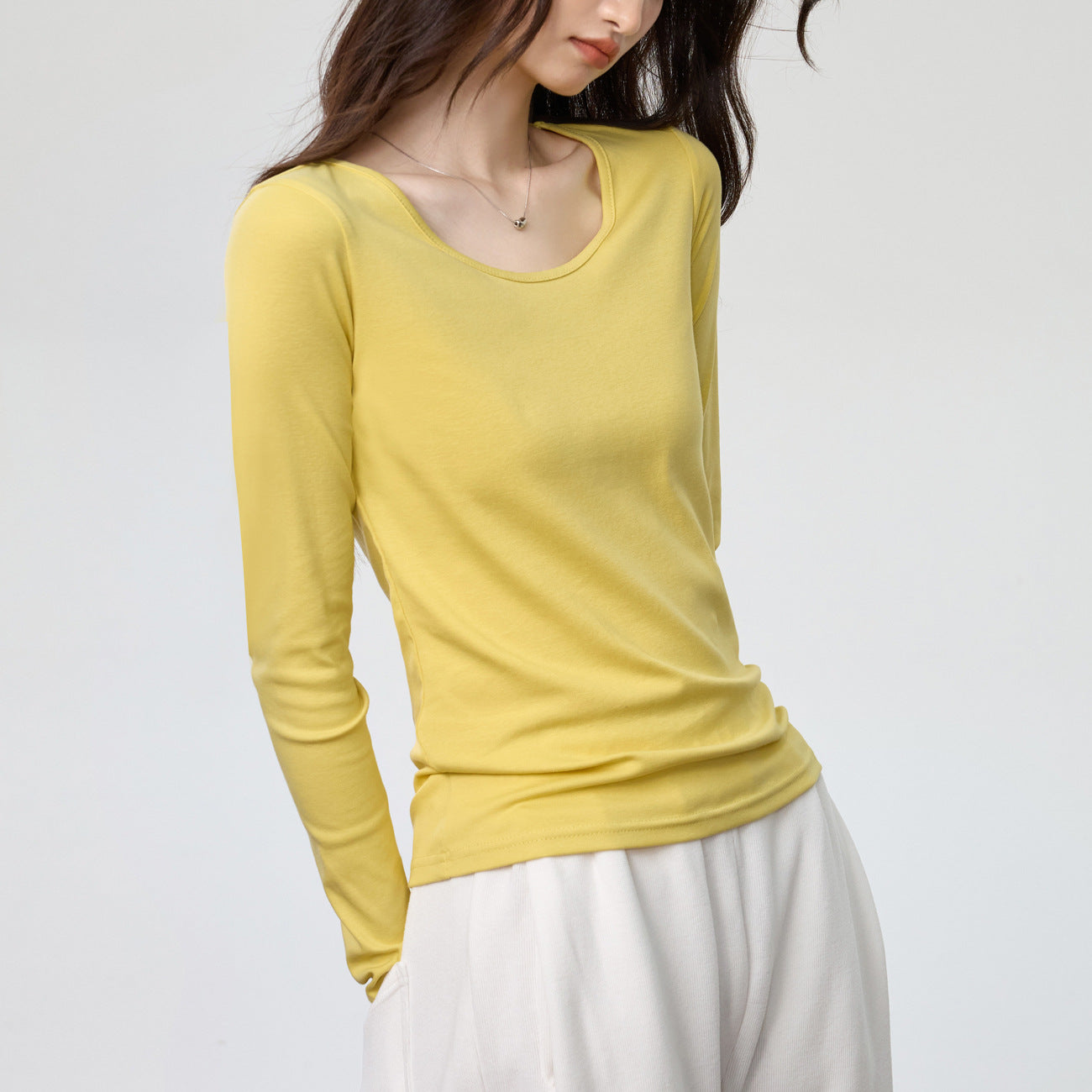40 combed pure cotton, soft waxy and skin-friendly, round neck solid color simple slim and thin long-sleeved T-shirt women's bottoming shirt top