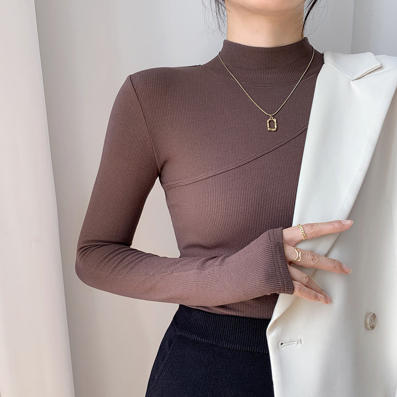 Grind warm high elastic Modal cotton semi-turtleneck bottoming shirt women's long-sleeved T-shirt 2026 autumn and winter with slim fit