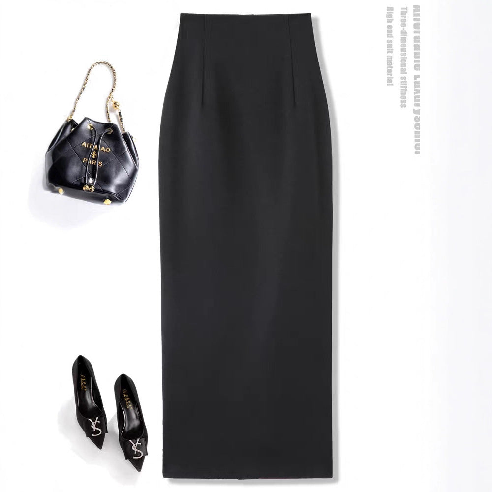 High-end woolen half-length skirt for women's autumn and winter temperament, high waist, hip-wrapped straight skirt, back split, slim and thin skirt
