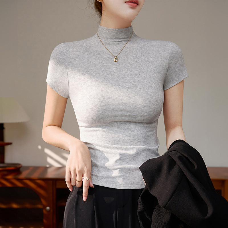 This year's popular beautiful tops 2025 new threaded sexy temperament front shoulder short summer short-sleeved t-shirt women