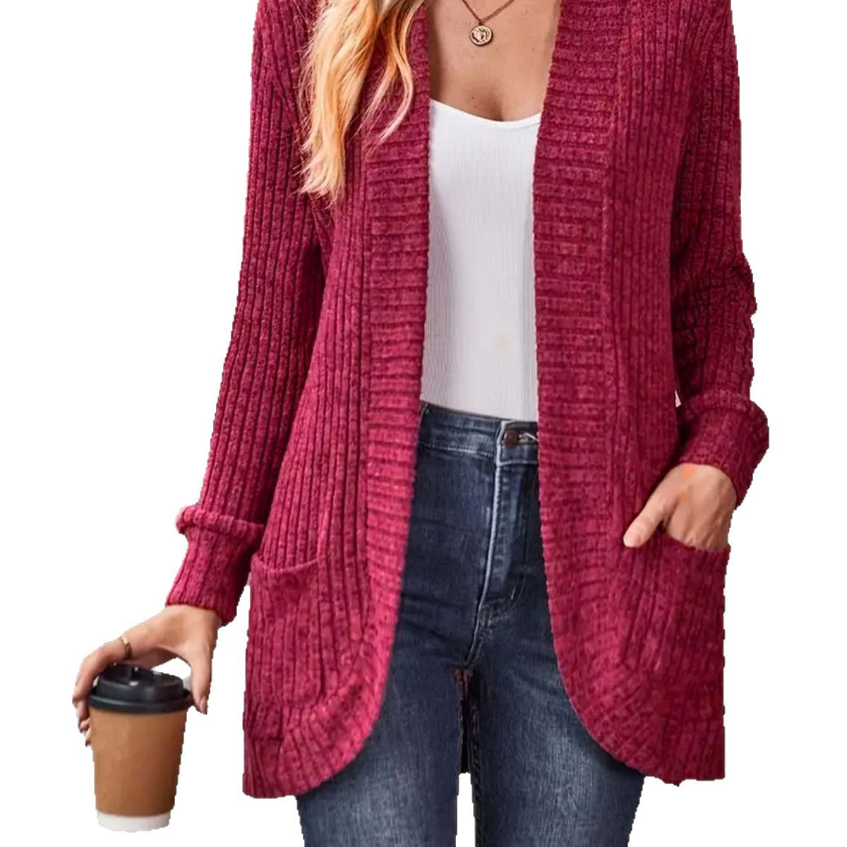 2025 cross-border autumn new product Amazon popular women's solid color polished casual splicing long-sleeved cardigan jacket