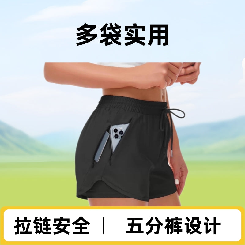 Amazon cross-border 2025 women's 5-inch sports running shorts quick-drying lightweight fitness belt zipper quick-drying