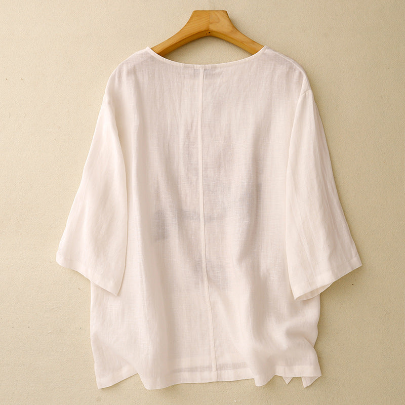 Real shot 2025 summer new literary loose printing crew neck short-sleeved T-shirt women's top #9022