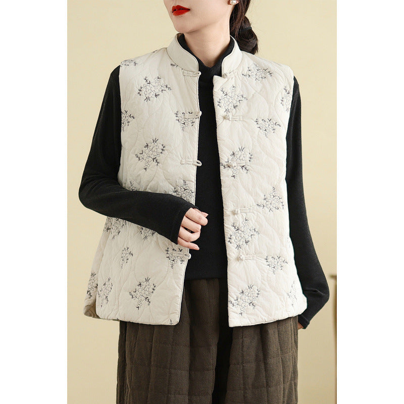 Real shot 2025 winter new heavy industry embroidered down cotton clothes vest retro new Chinese vest warm jacket