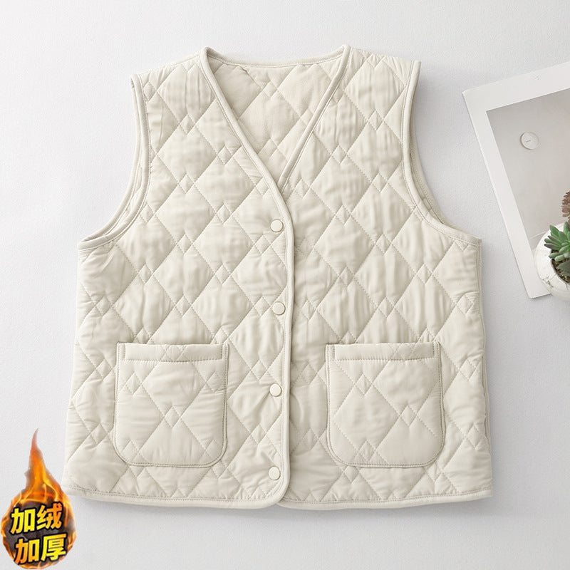 Real shot V-neck vest 2025 winter new women's sleeveless double pocket simple single-breasted vest top