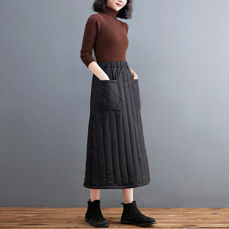 Real shot 2024 winter new casual solid color thickened cotton skirt skirt women's medium and long windshield skirt #3499