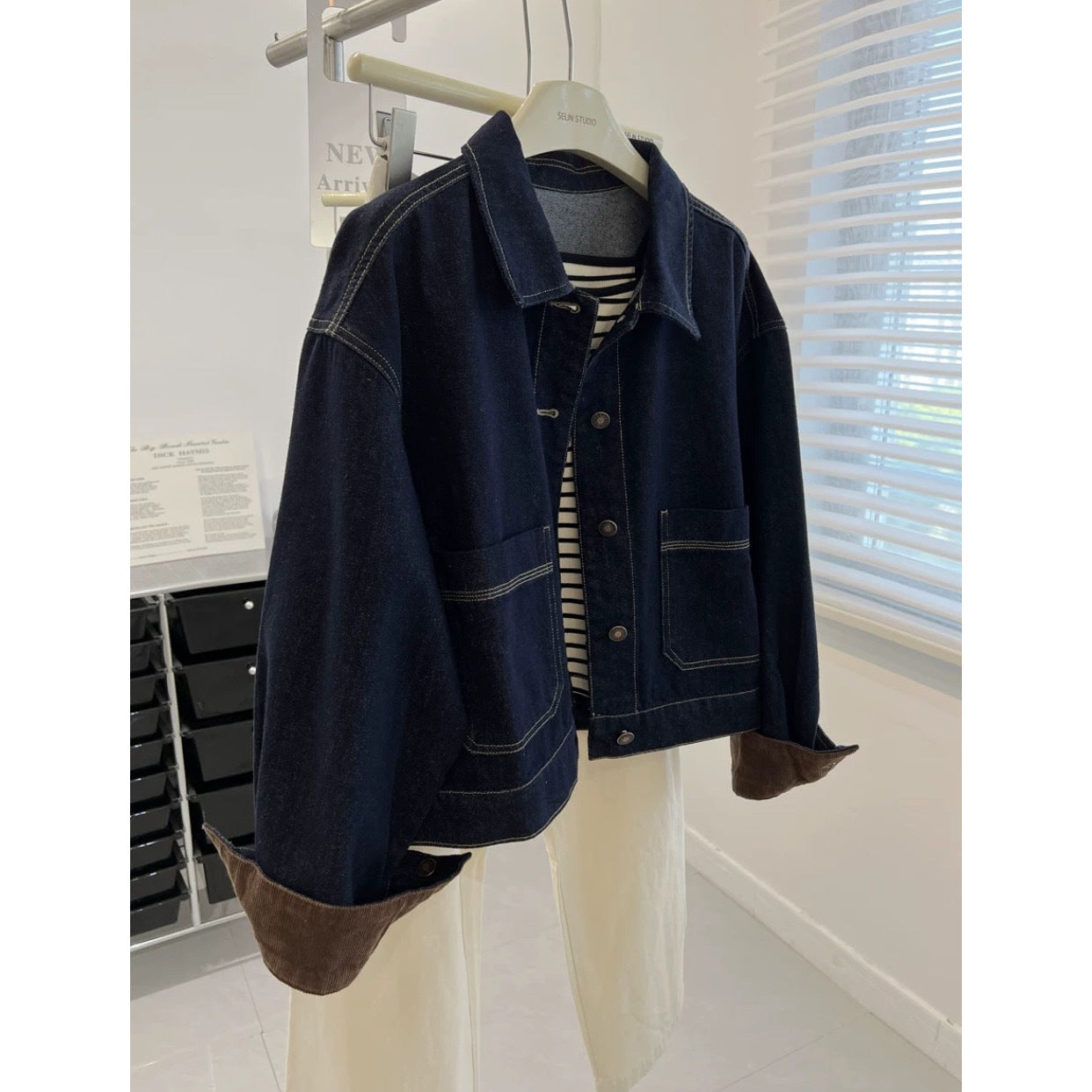 CHAO grade no D recommendation! Loose lazy jacket Korean version bf style retro dark blue denim jacket women's autumn