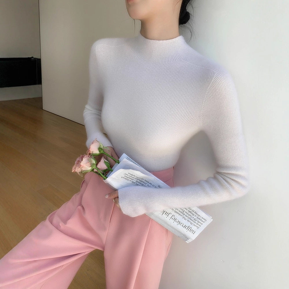 First-line ready-to-wear~ seamless semi-turtleneck cashmere sweater for women's autumn and winter slim-fitting and thin knitted wool bottoming sweater