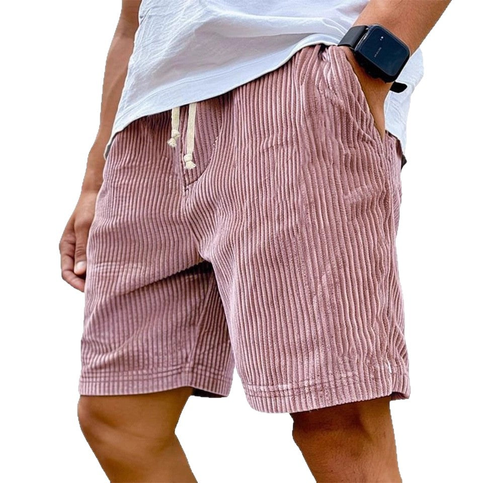 2025 European and American cross-border Amazon new men's retro embroidered logo corduroy fashion lace-up casual shorts