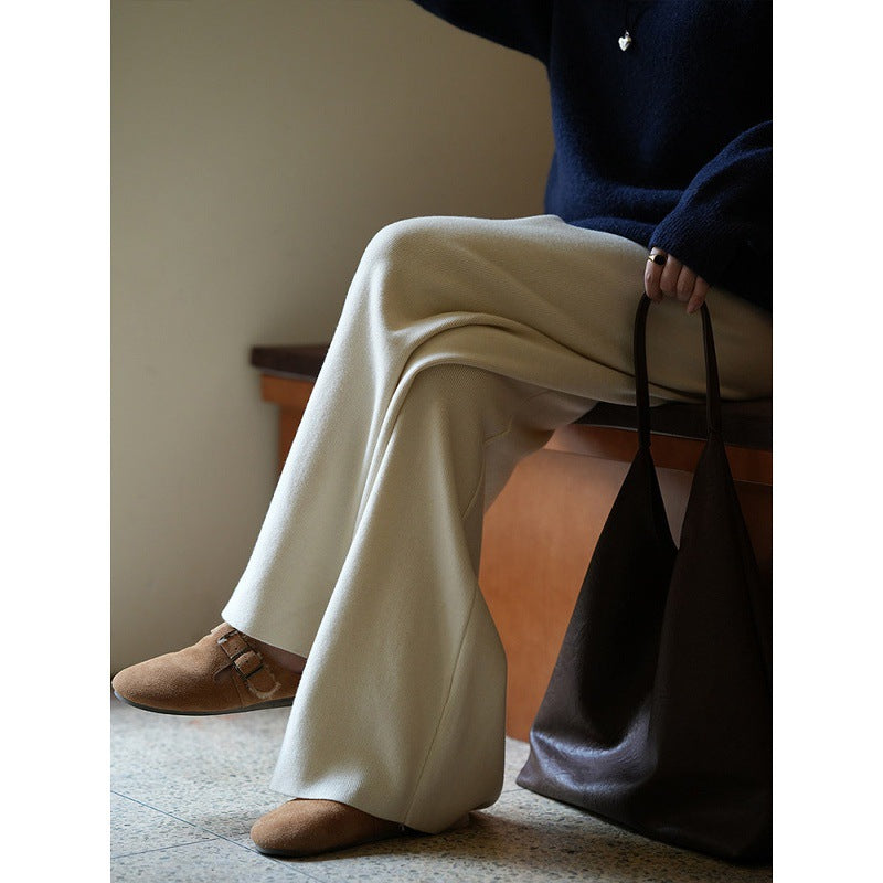 CHAO luxury cattle recommended! Milky white cashmere knitted wide-leg pants women's high-waisted loose straight drape floor pants