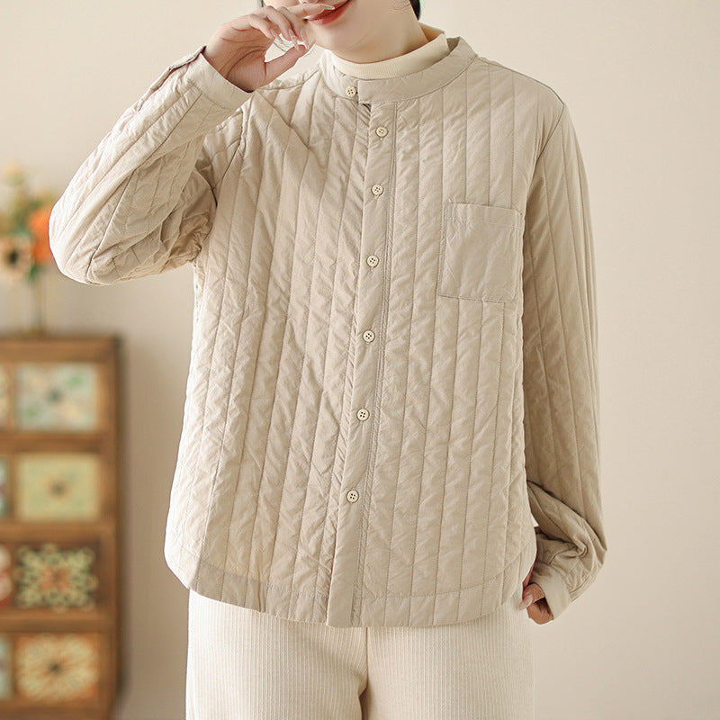 2025 autumn and winter new warm cotton-padded clothes Chinese stand-up collar thin padded jacket light women's jacket