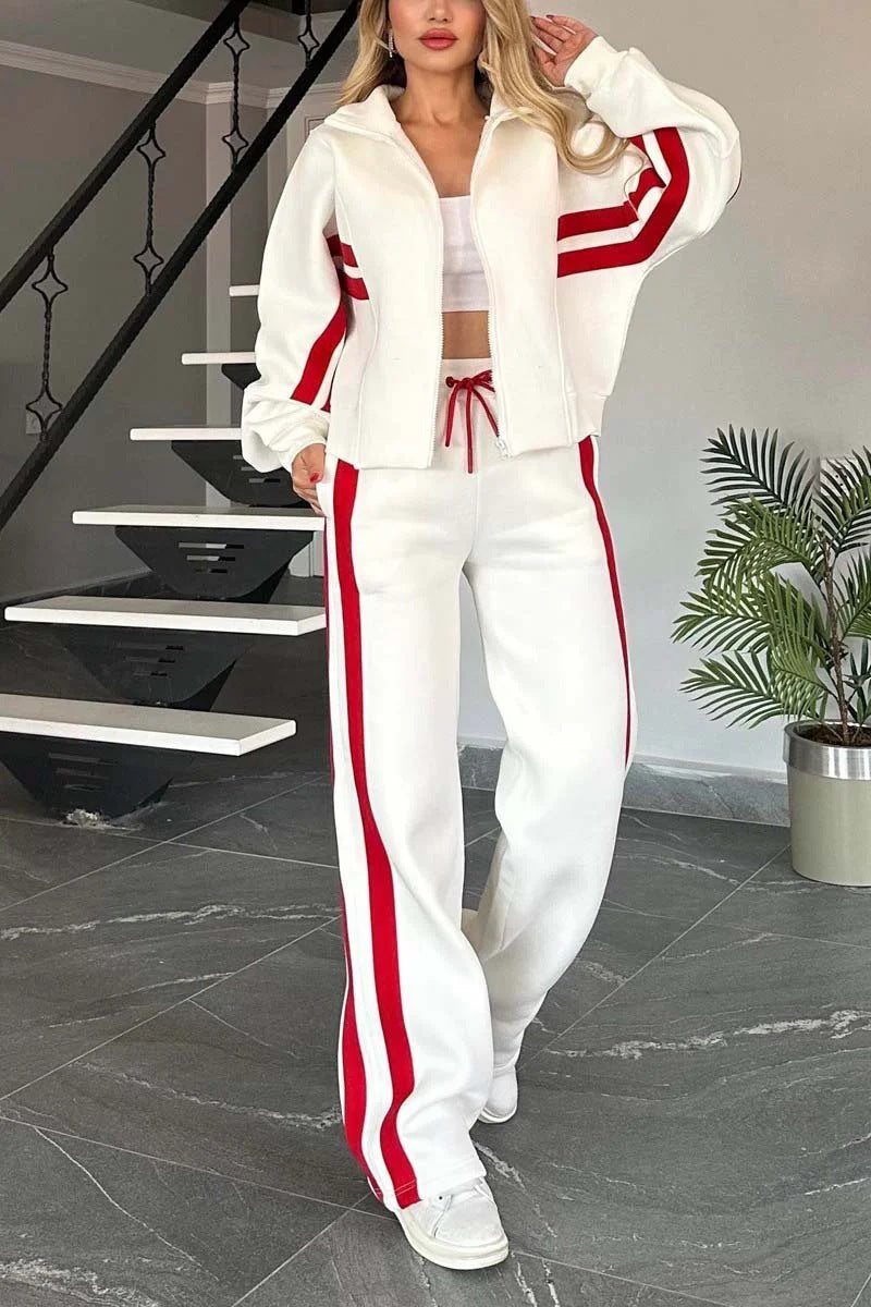 2025 European and American cross-border Amazon autumn foreign trade Y2K striped zipper top jacket casual sports suit women