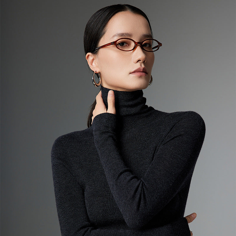 Yangtze yarn worsted wool sweater women's autumn and winter slim-fitting thin turtleneck sweater black premium inner knitted bottoming shirt