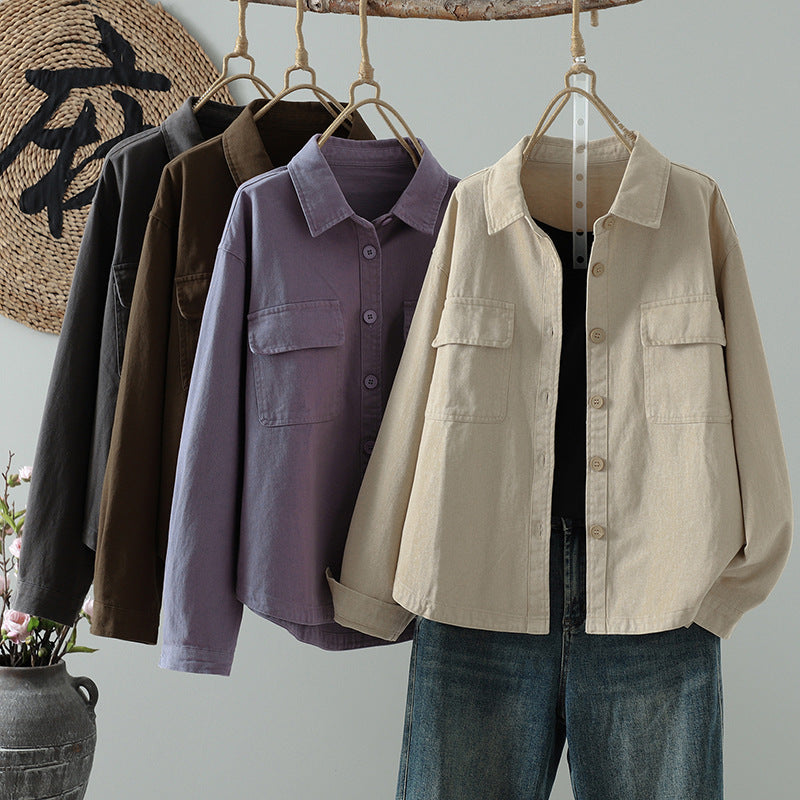 Real shirt women's long-sleeved Korean version design sense casual tooling 2025 new small loose shirt thin coat