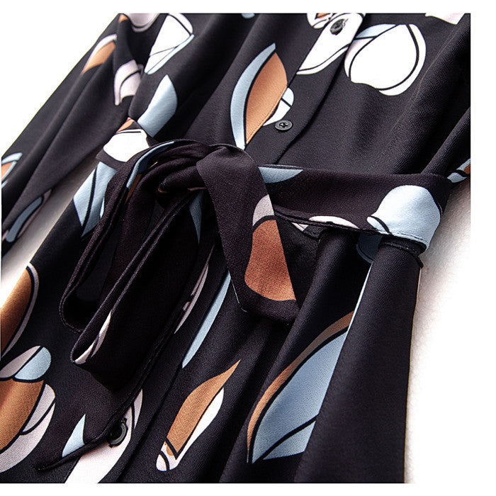 Large size women's dress summer new retro imitation chiffon printed shirt skirt fat mm waist loose meat cover skirt