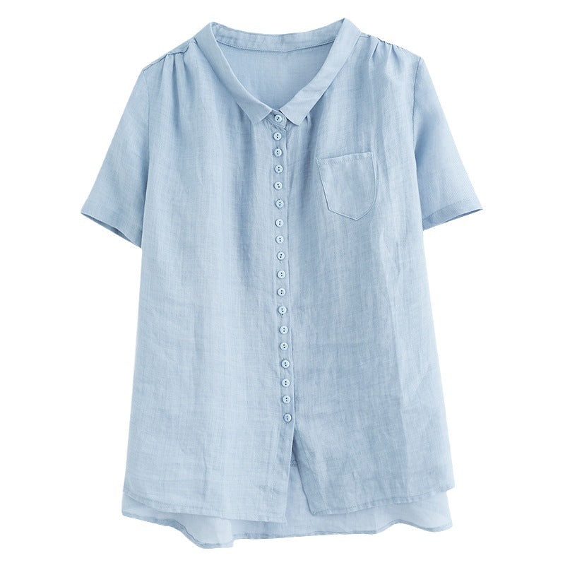 Real shot 2025 summer new literary loose solid color lapel short-sleeved shirt blouse top #8626 #