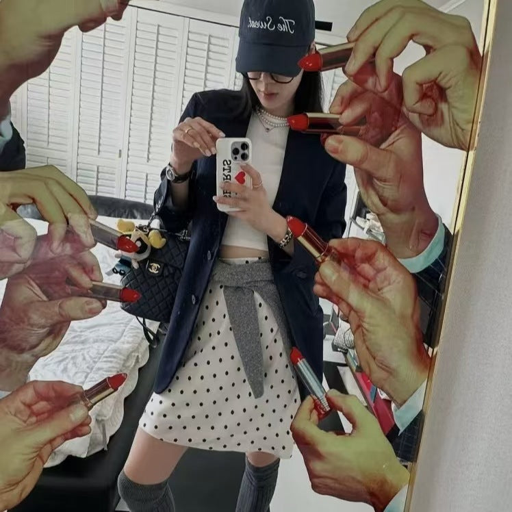 Japan imported triacetic acid polka dot skirt women's spring and summer A-shaped version short skirt small long hip A-shaped skirt