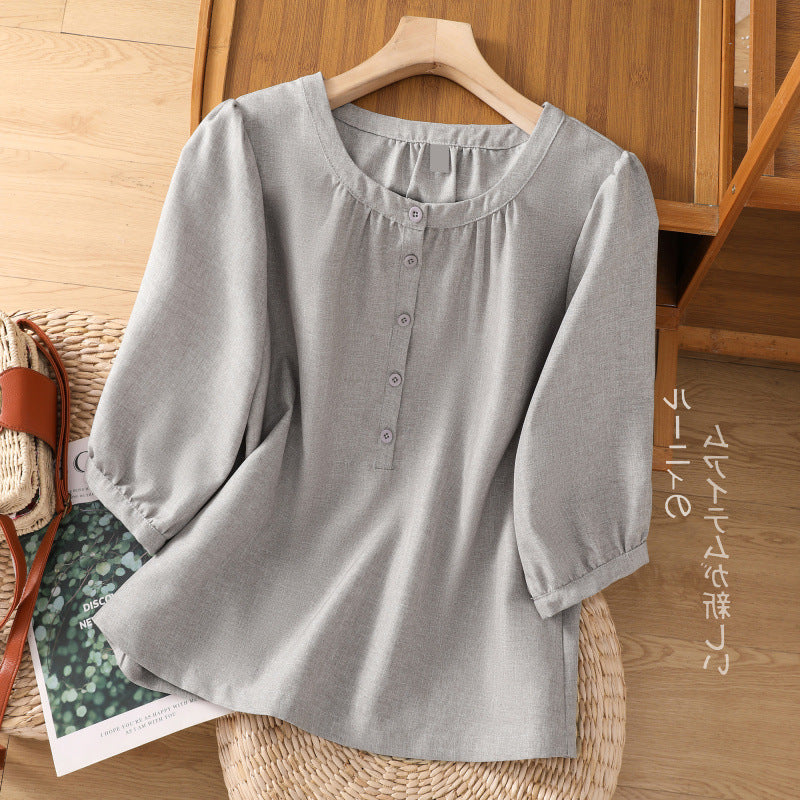 2025 summer new cotton and linen literary loose casual shirt top women