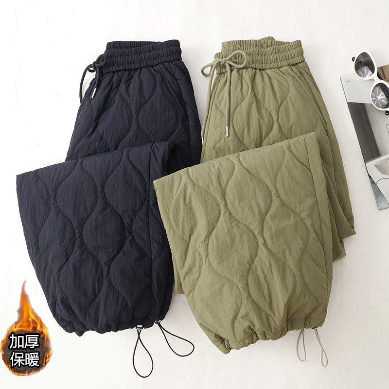 Winter 2025 Thickened Warm Crimping Line Cotton Pants Women's Drawstring Burr Edge Tall Loose Casual Pants