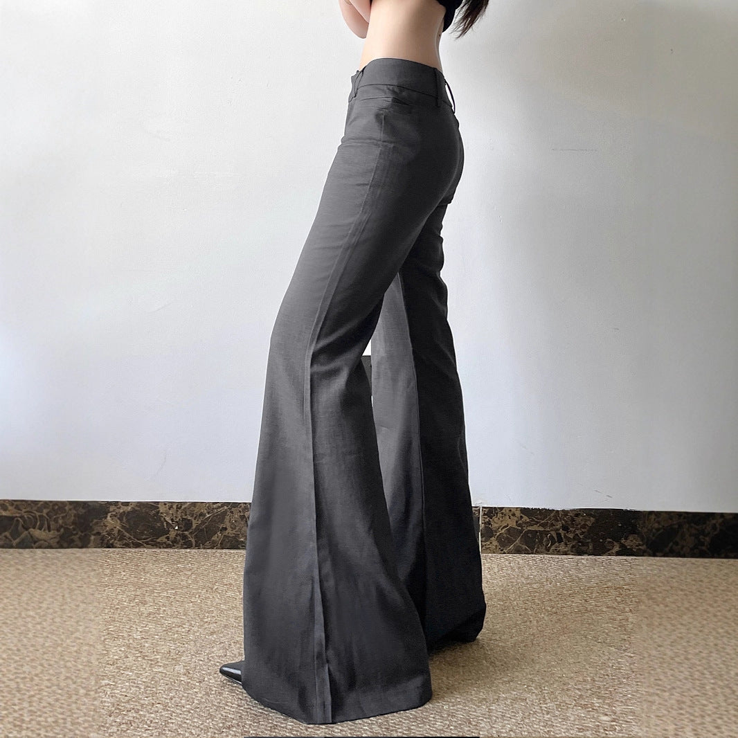 American light and mature style solid color simple low-rise slim-fitting suit pants urban commuting versatile and thin casual flared pants