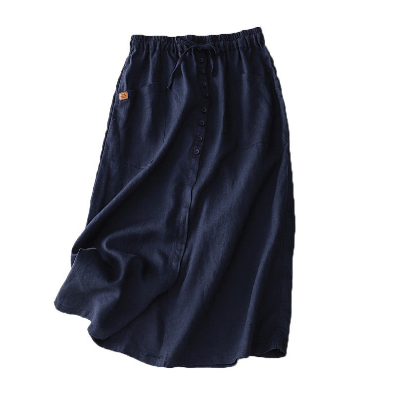 Real shot 2025 summer new literary loose splicing solid color cotton elastic waist skirt women's medium and long 6111