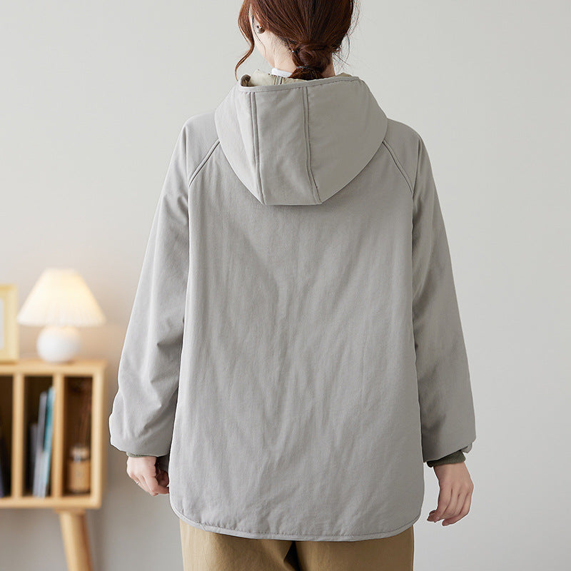 The real shot is in the winter of 2025, the new literary and loose solid color padded cotton hooded long-sleeved jacket cotton-padded women's 2290 #