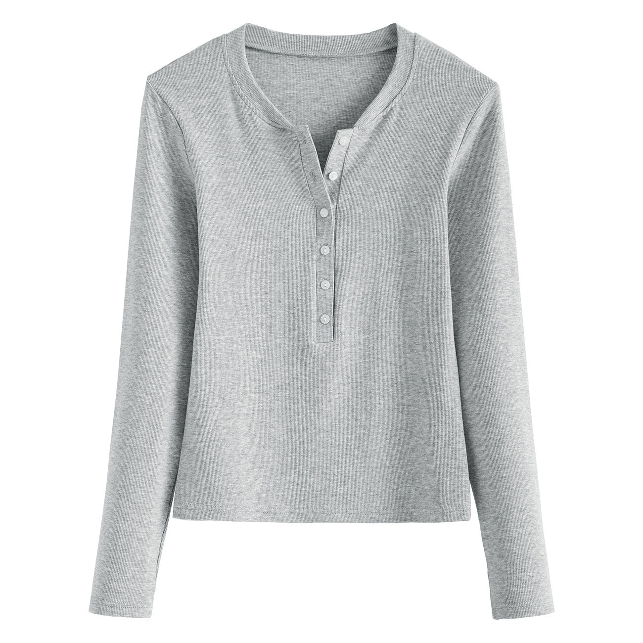 260g优可丝 亨利领气质新款秋装纽扣长袖T恤女修身显瘦上衣打底衫