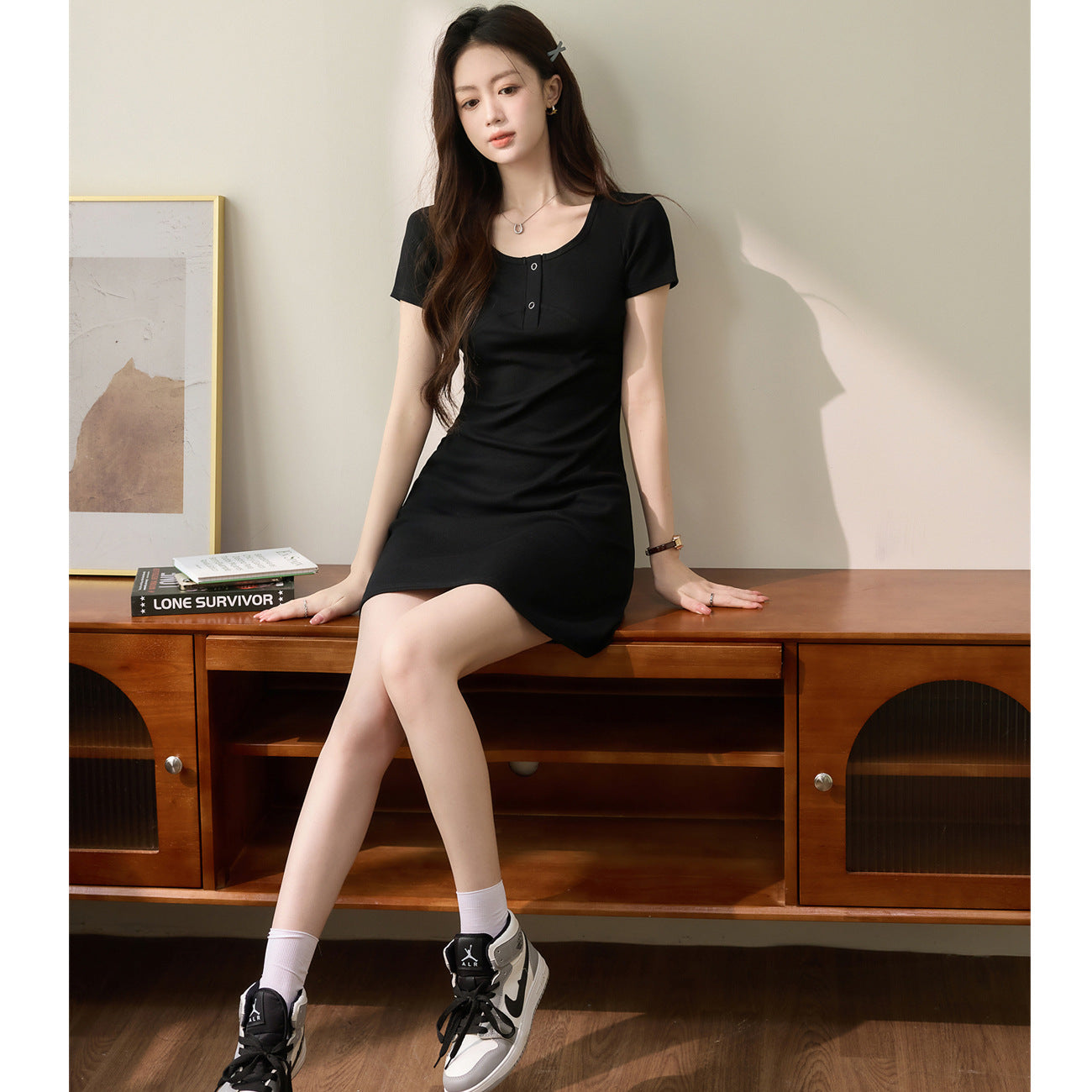 [Selection of excellent cotton] French small black dress A-shaped square collar dress women's summer 2026 new pure cotton sexy short dress
