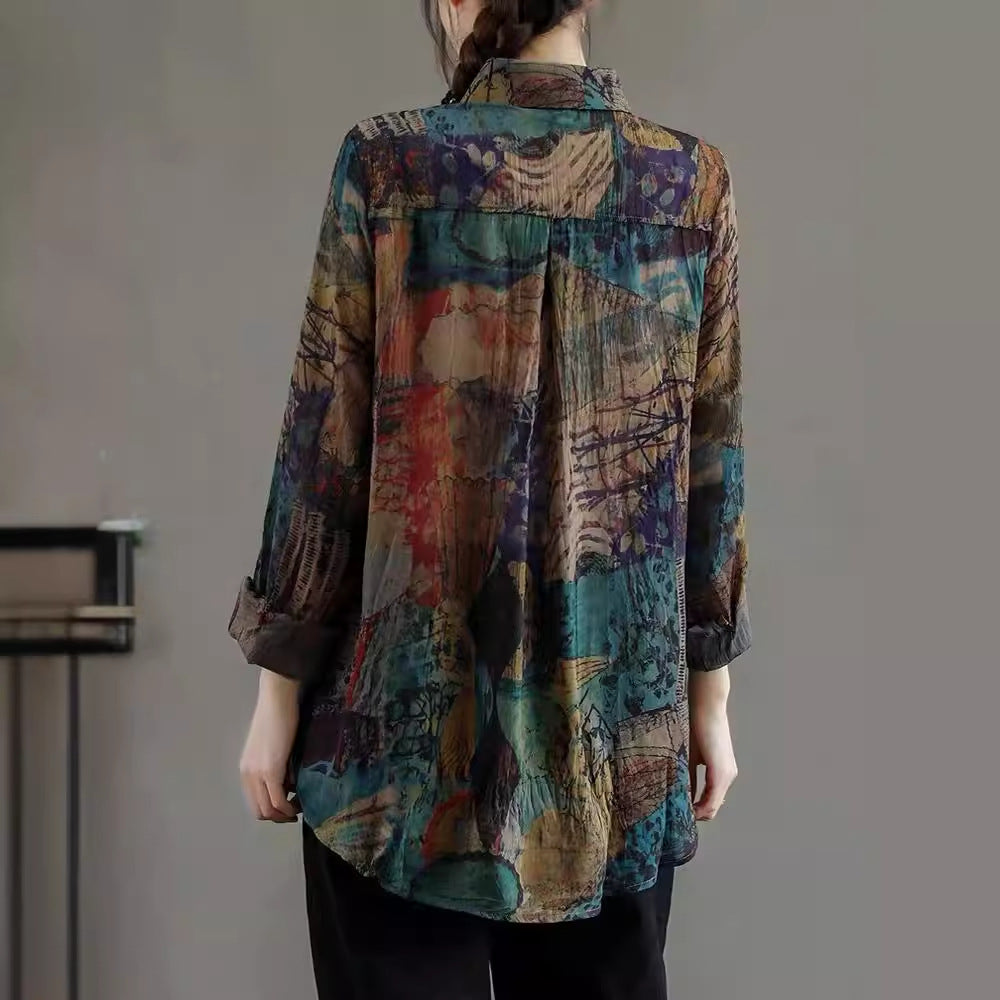 Spring 2024 new retro long-sleeved literary retro loose and thin shirt top women