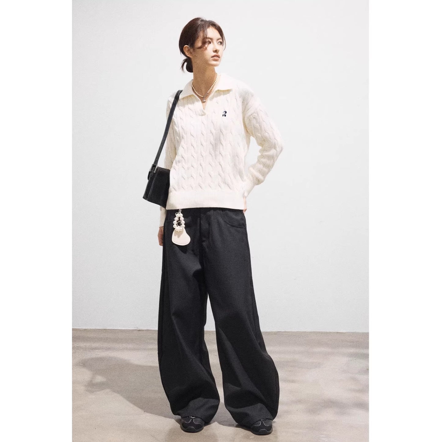 [JOMI] twisted craft lapel embroidered twist sweater women's V-neck casual head cotton knitted top autumn and winter