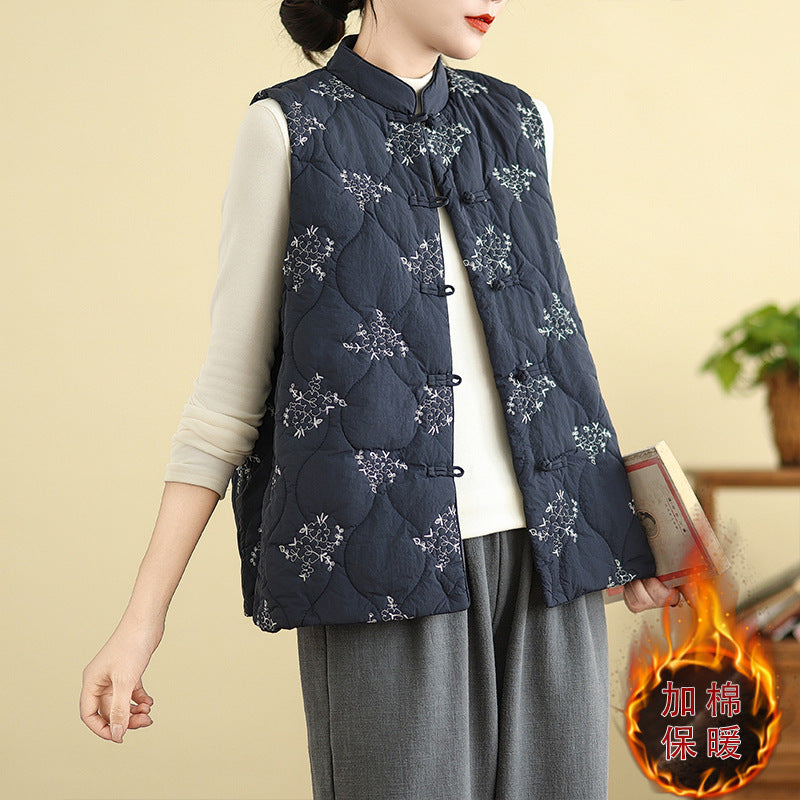 Real shot 2025 winter new heavy industry embroidered down cotton clothes vest retro new Chinese vest warm jacket