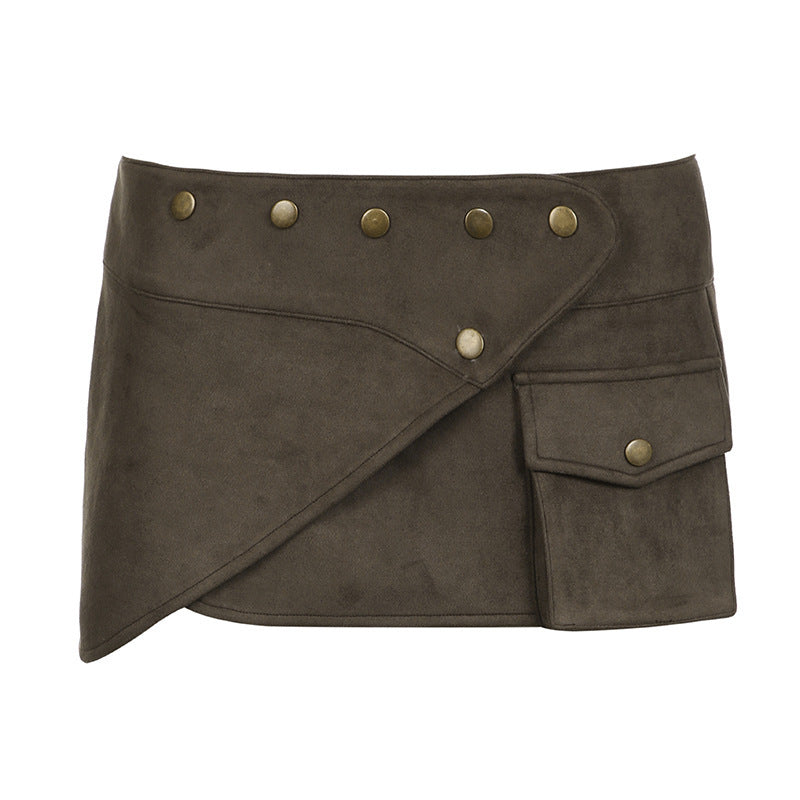 Love cloth forget wasteland western style suede rivet one piece miniskirt design sense niche pocket hip skirt